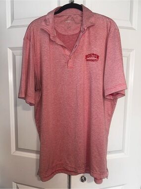 johnnie-O Red and White Striped Men’s Polo with Boston University Embroidery